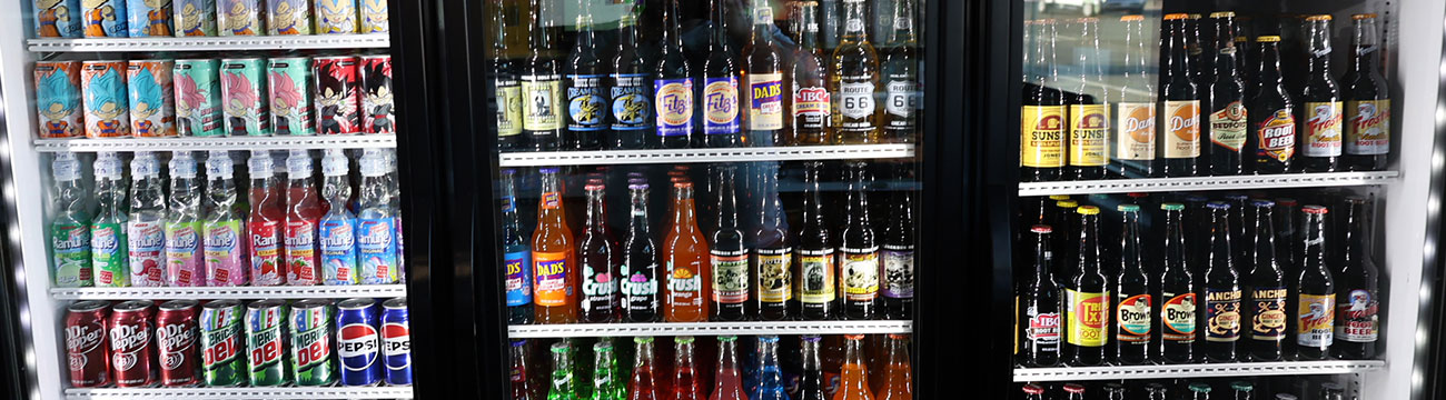 Drink selection, over 100 gourmet sodas